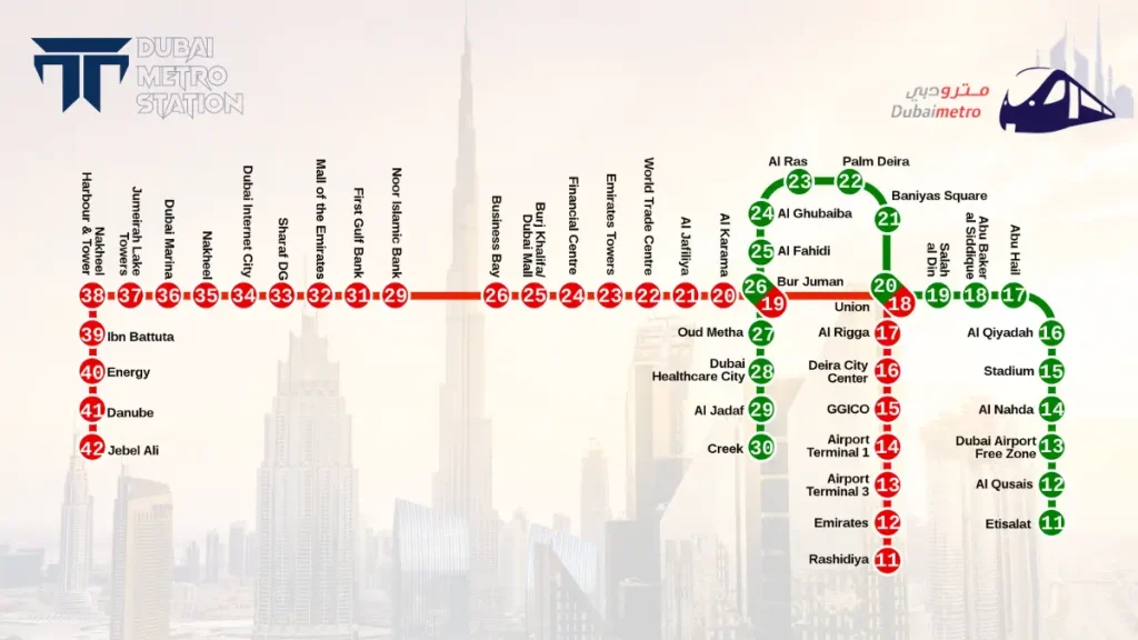 Dubai Metro Station 2024 Route Map